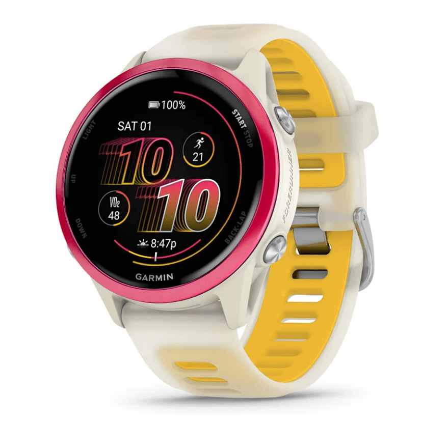 Forerunner® 570 - 42mm Raspberry Aluminum with Translucent Bone/Mango Band