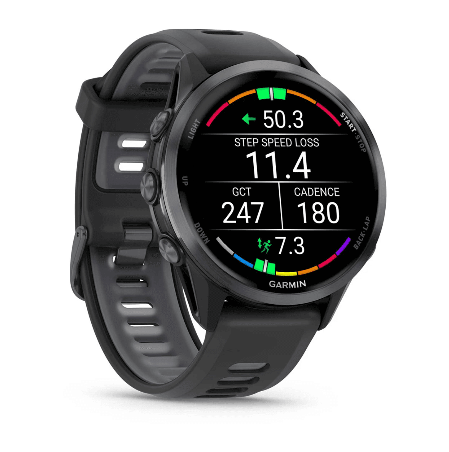 Forerunner® 970 Carbon Gray DLC Titanium with Black Case and Black/Translucent Whitestone Band